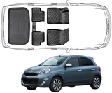 3D Fußmatten & Kofferraumwanne Auto Set Kompatibel mit Nissan Micra K13 2010 - 2017