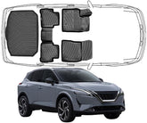 3D Fußmatten & Untere Kofferraumwanne Auto Set Kompatibel mit Nissan Qashqai e-Power 2022 - 2024