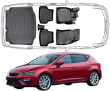 3D Fußmatten & Kofferraumwanne Auto Set Kompatibel mit SEAT Leon III 2012 - 2020 HB
