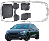 3D Fußmatten & Kofferraumwanne Auto Set Kompatibel mit Seat / Cupra Leon 4 HB eTSI 2020 - 2026