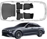 3D Fußmatten & Kofferraumwanne Auto Set Kompatibel mit Mercedes C Klasse W205 Limousune 2014 - 2022 Umklappbare Rücksitze mit rechtem Ausbuchtung
