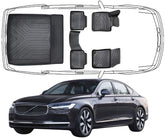 3D Fußmatten & Kofferraumwanne Auto Set Kompatibel mit Volvo S90 2016 - 2025