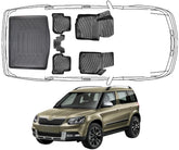 3D Fußmatten & Kofferraumwanne Auto Set Kompatibel mit Skoda Yeti 2009 - 2017