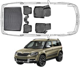3D Fußmatten & Kofferraumwanne Auto Set Kompatibel mit Skoda Yeti 2009 - 2017