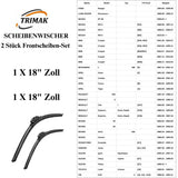 Trimak Flat Wiper Blade Scheibenwischer 2 Stück Frontscheiben-Set 18" & 18" zoll (45 cm & 45 cm)  Gelenklose Scheibenwischerblätter Perfekte Passform, geräuscharm