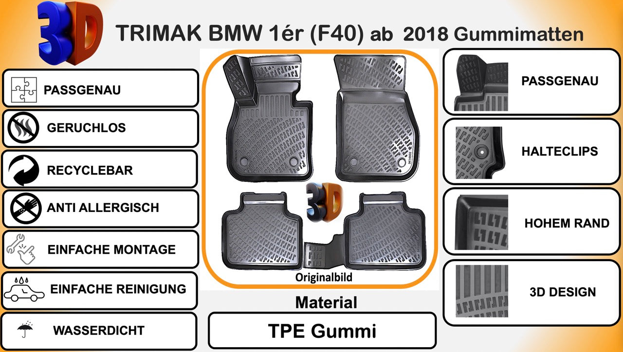 Trimak BMW 1´er F40 (seit 2019) Auto Gummimatten Auto Fußmatten