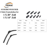 Trimak Flat Wiper Blade Scheibenwischer 2 Stück Frontscheiben-Set  20" &  14" zoll (50 cm & 35 cm)  Gelenklose Scheibenwischerblätter Perfekte Passform, geräuscharm