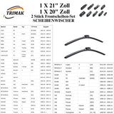 Trimak Flat Wiper Blade Scheibenwischer 2 Stück Frontscheiben-Set  21" &  20" zoll ( 52,5 cm & 50 cm)  Gelenklose Scheibenwischerblätter Perfekte Passform, geräuscharm