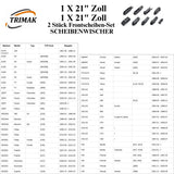 Trimak Flat Wiper Blade Scheibenwischer 2 Stück Frontscheiben-Set  21" &  21" zoll ( 52,5 cm & 52,5 cm)  Gelenklose Scheibenwischerblätter Perfekte Passform, geräuscharm