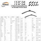Trimak Flat Wiper Blade Scheibenwischer 2 Stück Frontscheiben-Set  22" &  16" zoll ( 55 cm & 40 cm)  Gelenklose Scheibenwischerblätter Perfekte Passform, geräuscharm