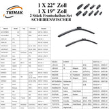 Trimak Flat Wiper Blade Scheibenwischer 2 Stück Frontscheiben-Set  22" &  19" zoll ( 55 cm & 48 cm)  Gelenklose Scheibenwischerblätter Perfekte Passform, geräuscharm