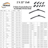 Trimak Flat Wiper Blade Scheibenwischer 2 Stück Frontscheiben-Set  22" &  22" zoll ( 55 cm & 55 cm)  Gelenklose Scheibenwischerblätter Perfekte Passform, geräuscharm