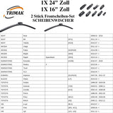 Trimak Flat Wiper Blade Scheibenwischer 2 Stück Frontscheiben-Set  24" &  16" zoll ( 60 cm & 40 cm) Gelenklose Scheibenwischerblätter