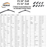 Trimak Flat Wiper Blade Scheibenwischer 2 Stück Frontscheiben-Set  24" &  16" zoll ( 60 cm & 40 cm) Gelenklose Scheibenwischerblätter