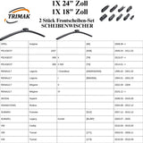 Trimak Flat Wiper Blade Scheibenwischer 2 Stück Frontscheiben-Set  24" &  18" zoll ( 60 cm & 45 cm) Gelenklose Scheibenwischerblätter