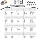 Trimak Flat Wiper Blade Scheibenwischer 2 Stück Frontscheiben-Set 26" & 14" zoll ( 65 cm & 35 cm) Gelenklose Scheibenwischerblätter