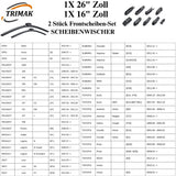 Trimak Flat Wiper Blade Scheibenwischer 2 Stück Frontscheiben-Set 26" & 16" zoll ( 65 cm & 40 cm) Gelenklose Scheibenwischerblätter