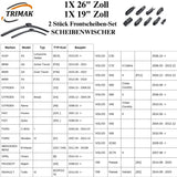 Trimak Flat Wiper Blade Scheibenwischer 2 Stück Frontscheiben-Set 26" & 19" zoll ( 65 cm & 47.5 / 48 cm) Gelenklose Scheibenwischerblätter