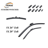 Trimak Flat Wiper Blade Scheibenwischer 2 Stück Frontscheiben-Set 26" & 20" zoll ( 65 cm & 50 cm ) Gelenklose Scheibenwischerblätter