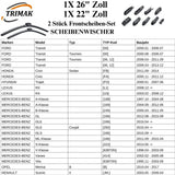 Trimak Flat Wiper Blade Scheibenwischer 2 Stück Frontscheiben-Set 26" & 22" zoll ( 65 cm & 55 cm ) Gelenklose Scheibenwischerblätter