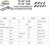 Trimak Flat Wiper Blade Scheibenwischer 2 Stück Frontscheiben-Set 26" & 24" zoll ( 65 cm & 60 cm ) Gelenklose Scheibenwischerblätter