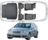 3D Fußmatten & Kofferraumwanne Auto Set Kompatibel mit Mercedes C Klasse S203 W203 T-Modell