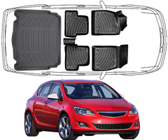 Set Autofußmatten und Kofferraummatte kompatibel mit Opel ASTRA J HB 2009 - 2018