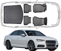 Set Autofußmatten und Kofferraummatte kompatibel mit Audi A4  S4 RS4 Lim. und Kombi B9 ab 2015