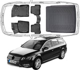 3D Fußmatten & Kofferraumwanne Auto Set Kompatibel mit VW Passat B7 Kombi 2010 - 2015