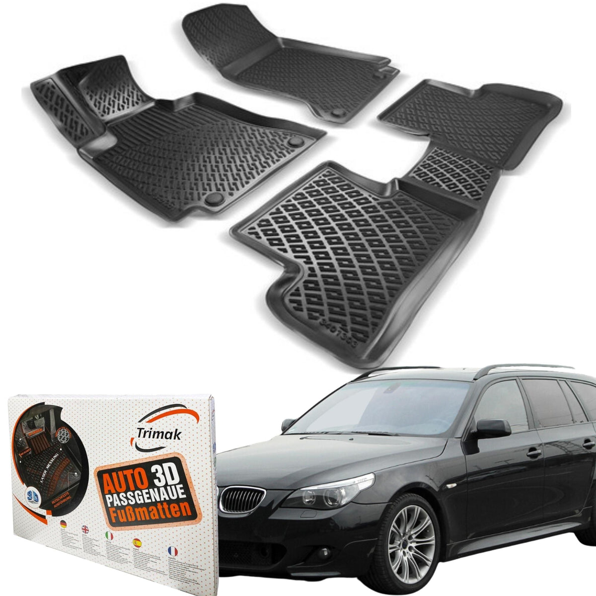 Trimak Autofußmatten kompatibel mit BMW 5ér E60 & E61 (2004 - 2009) Auto Allwetter Gummimatten