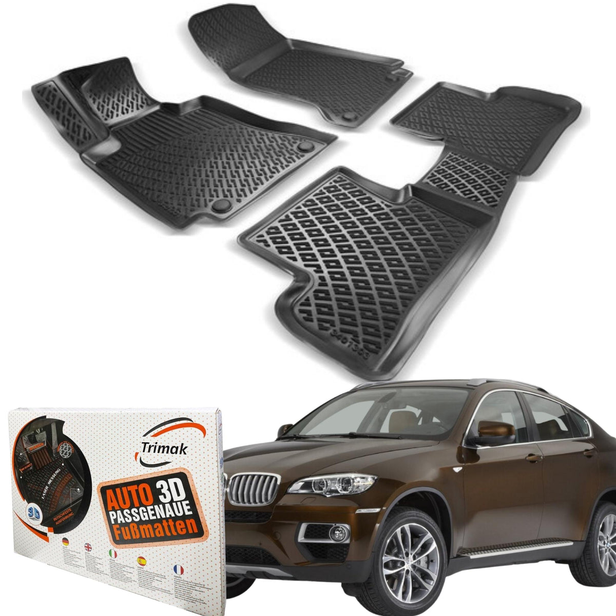 Trimak Autofußmatten kompatibel mit BMW X6 E71 (2008–2014) Auto Allwetter Gummimatten