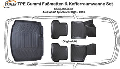 3D Fußmatten & Kofferraumwanne Auto Set Kompatibel mit Audi A3 8P Sportback 2003 - 2013