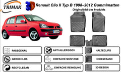 Trimak Autofußmatten kompatibel mit Renault Clio II Typ B 1998–2012 Auto Allwetter Gummimatten