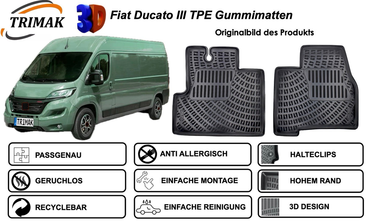 Trimak Autofußmatten kompatibel mit Fiat Ducato III Typ 250 Auto Allwetter Gummimatten