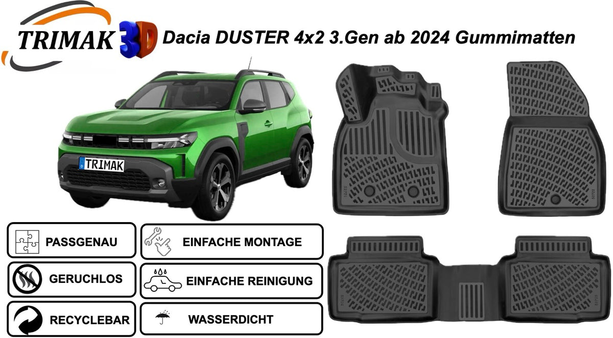 Trimak Autofußmatten kompatibel mit Dacia Duster 4x2 3.Gen ECO-G & E-Tech ab 2024 Auto Allwetter Gummimatten