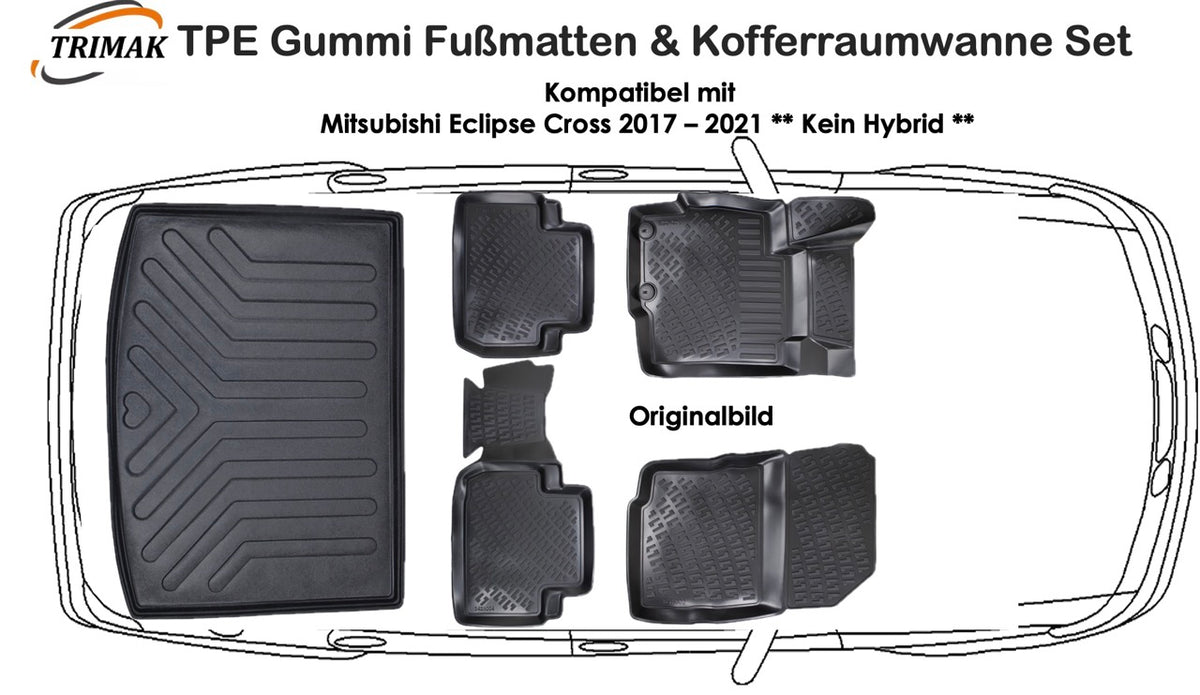 3D Fußmatten & Kofferraumwanne Auto Set Kompatibel mit Mitsubishi Eclipse Cross 2017 – 2021 ** Kein Hybrid **