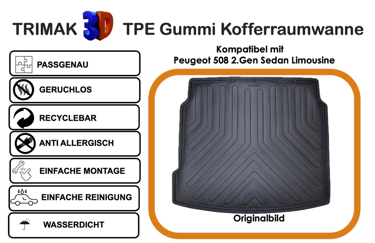 Trimak Kofferraumwanne kompatibel mit Peugeot 508 II 2018-2025 Sedan Limousine