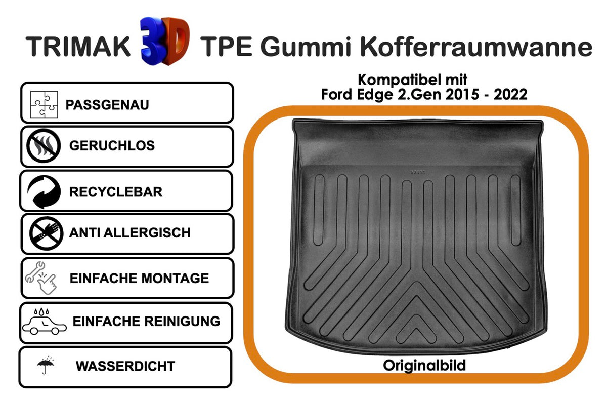 Trimak Kofferraumwanne kompatibel mit Ford Edge 2. Gen 2015 - 2022 Kofferraummatte