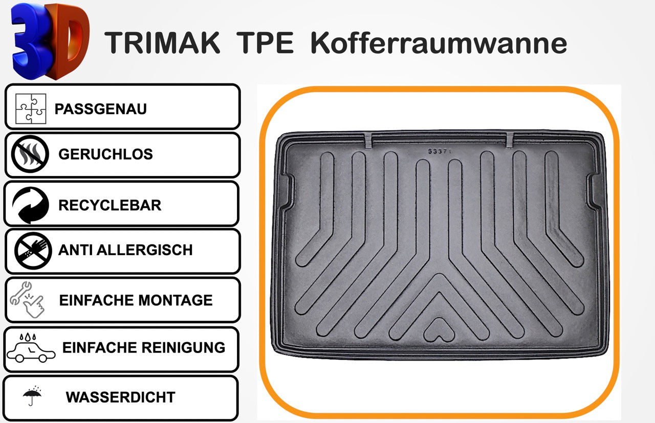 Trimak Untere Kofferraumwanne kompatibel mit VW Tiguan 2.Gen (2016-2023) *ohne Ersatzrad Modell* Kofferraummatte