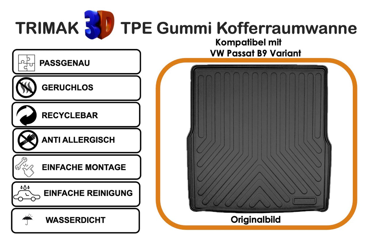 Trimak Kofferraumwanne kompatibel mit VW Passat B9 Variant ab 2024 Kofferraummatten