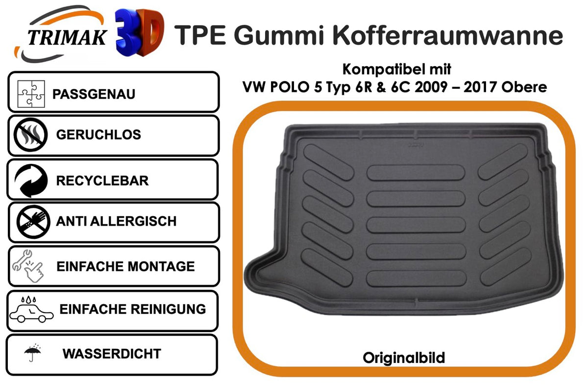 Trimak * Obere * Kofferraumwanne kompatibel mit VW POLO 5 Typ 6R & 6C 2009 - 2017