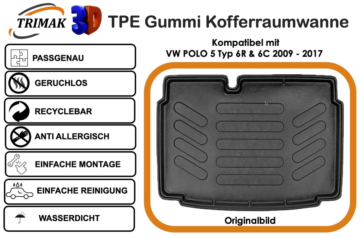 Trimak * Untere * Kofferraumwanne kompatibel mit VW POLO 5 Typ 6R & 6C 2009 - 2017