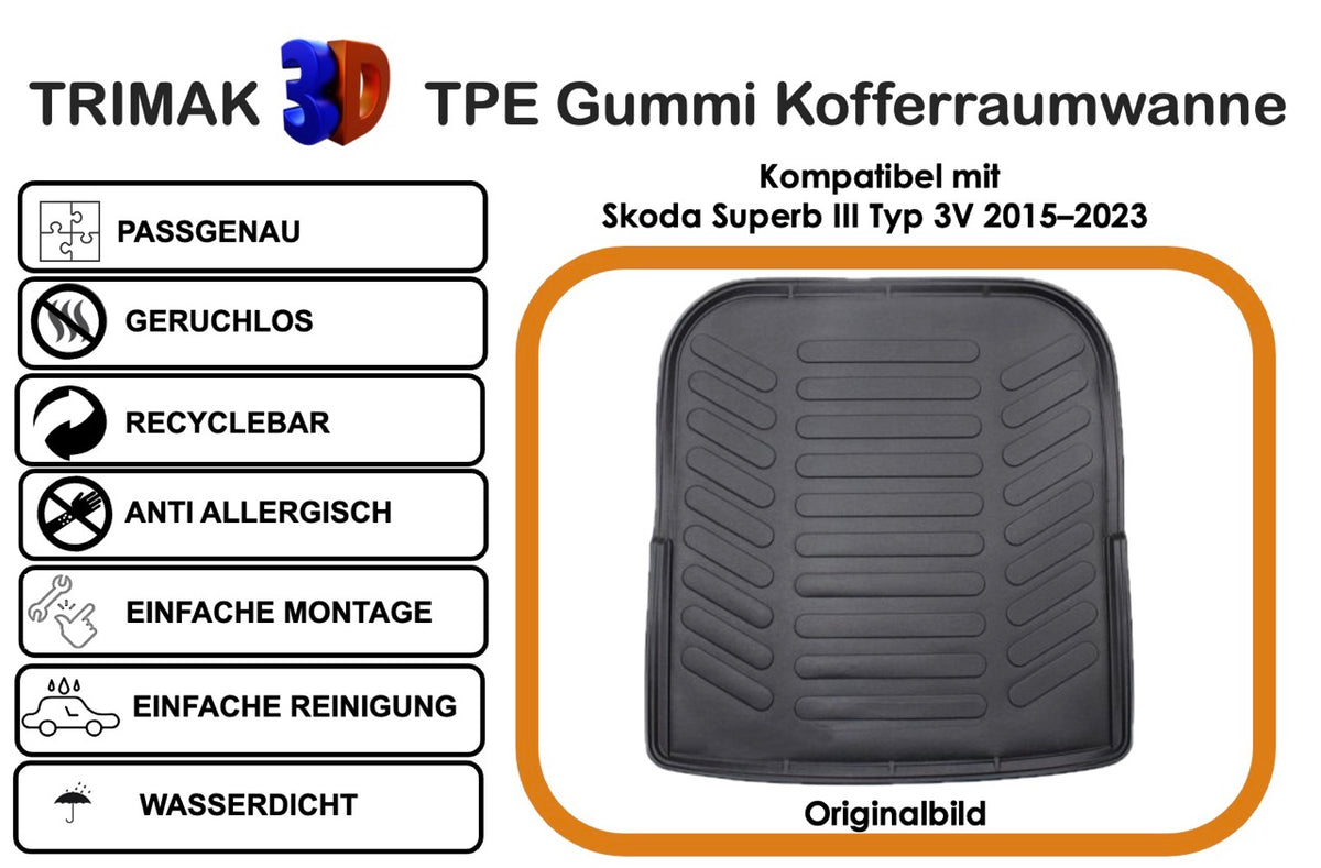 Trimak Kofferraumwanne kompatibel mit Skoda Superb III Typ 3V 2015–2023