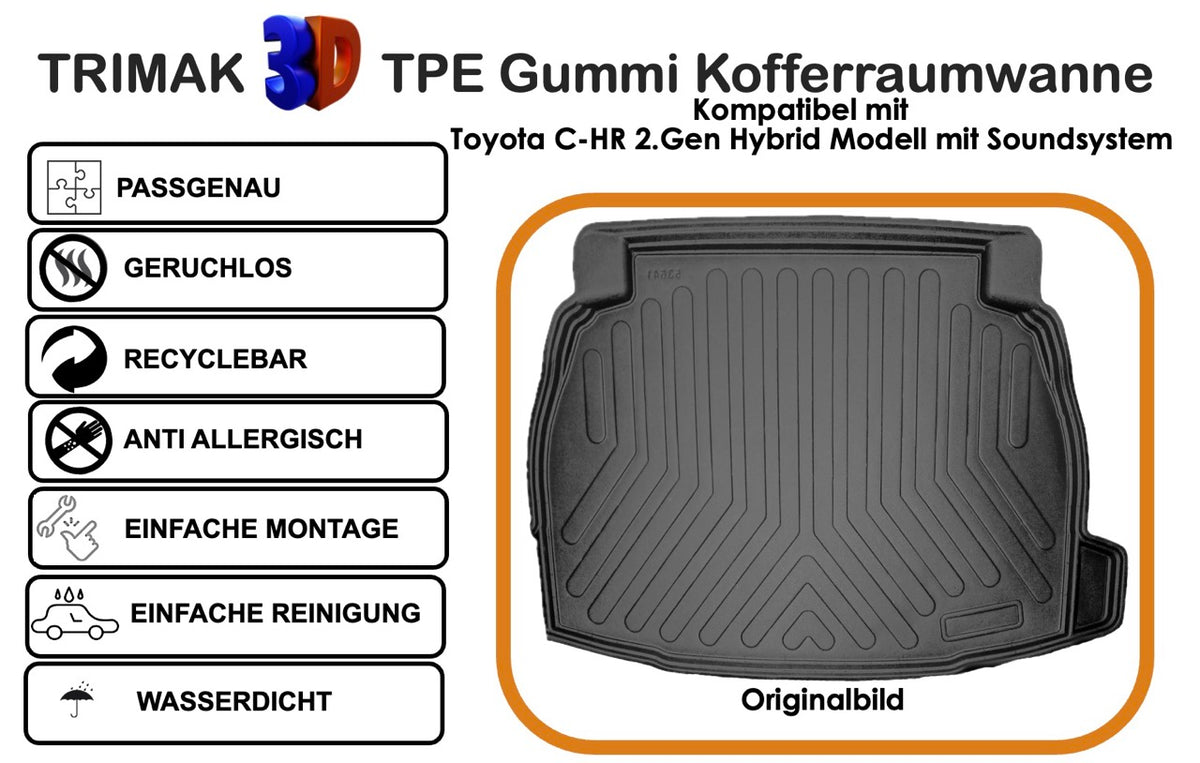 Trimak Kofferraumwanne kompatibel mit Toyota C-HR 2.Gen Hybrid Modell mit Soundsystem