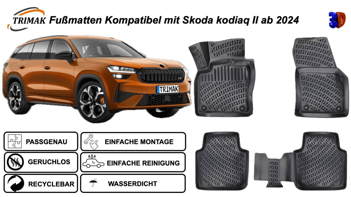 Trimak Autofußmatten kompatibel mit Skoda Kodiaq II ab 2024 Auto Allwetter Gummimatten