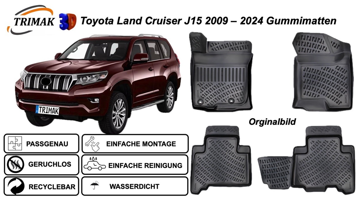 Trimak Autofußmatten kompatibel mit Toyota Land Cruiser J15 2009 – 2024 Auto Allwetter Gummimatten