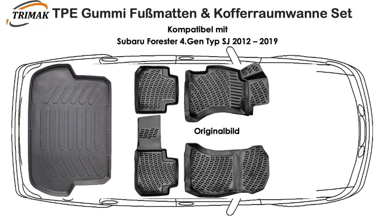 3D Fußmatten & Kofferraumwanne Auto Set Kompatibel mit Subaru Forester 4.Gen Typ SJ 2012 – 2019