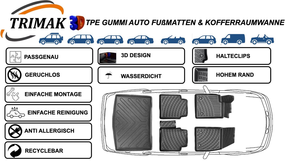 3D Fußmatten & Untere Kofferraumwanne Auto Set Kompatibel mit Mercedes-Benz B-Klasse W 247 2018 - 2026