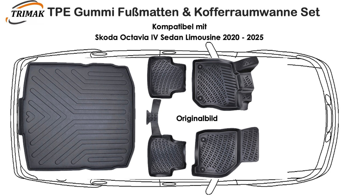 3D Fußmatten & Kofferraumwanne Auto Set Kompatibel mit Škoda Octavia IV 2020- 2025 Sedan Limousine