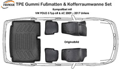 3D Fußmatten & *Untere * Kofferraumwanne Auto Set Kompatibel mit VW POLO 5 Typ 6R & 6C 2009 - 2017